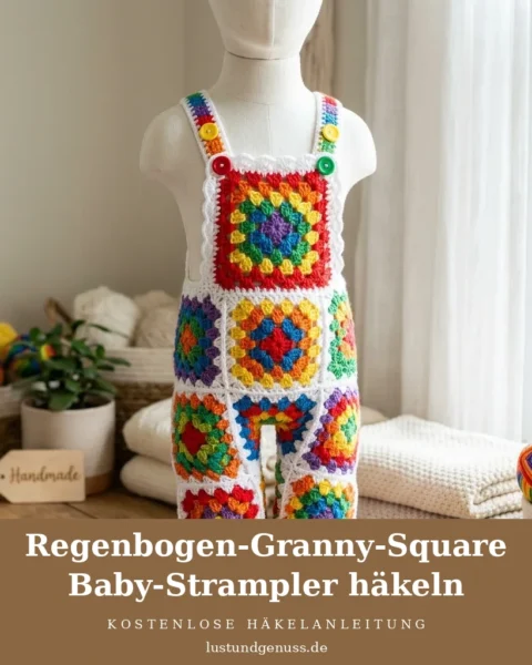 Regenbogen-Granny-Square Baby-Strampler häkeln