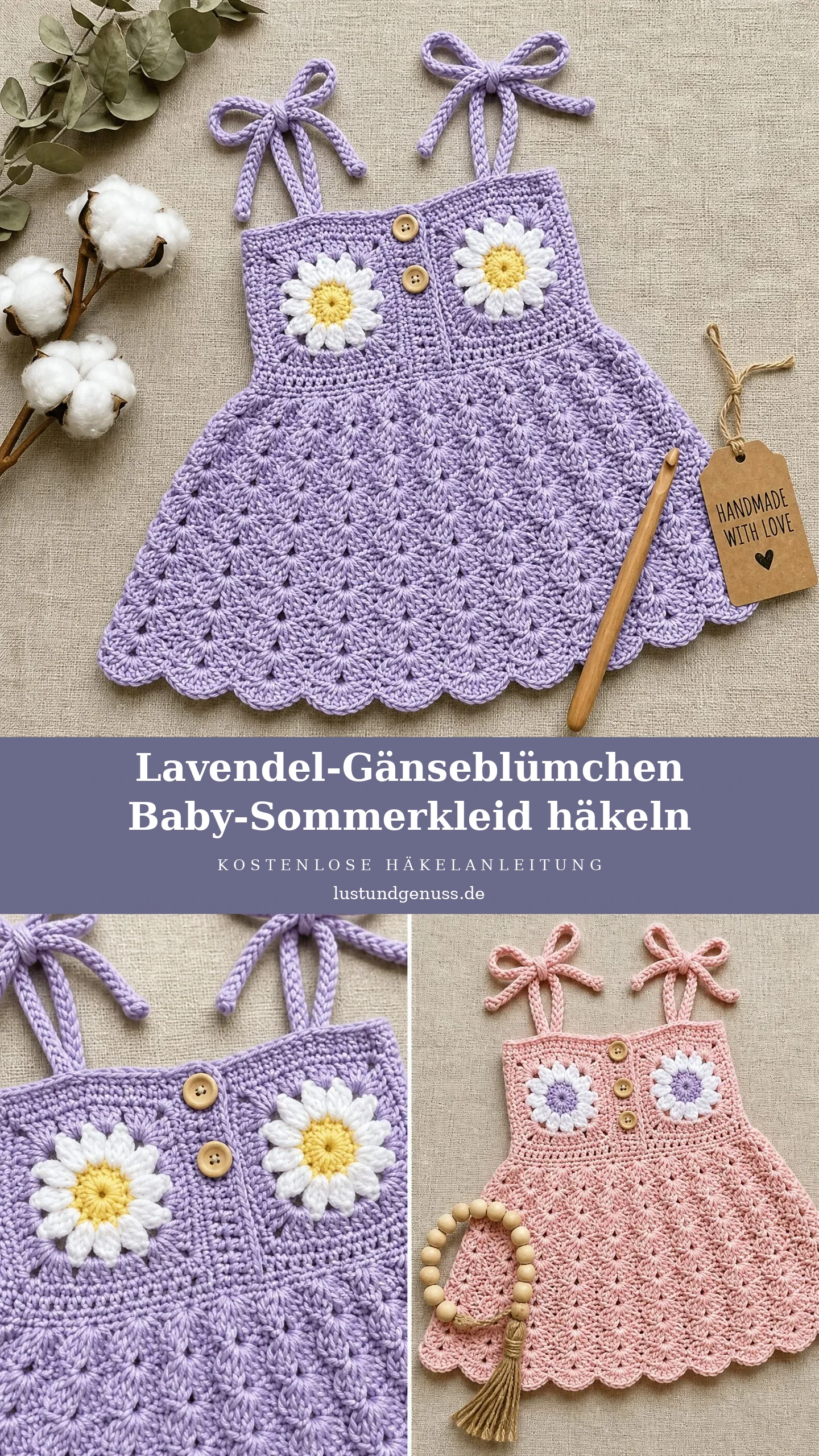 Lavendel-Gänseblümchen Baby-Sommerkleid häkeln