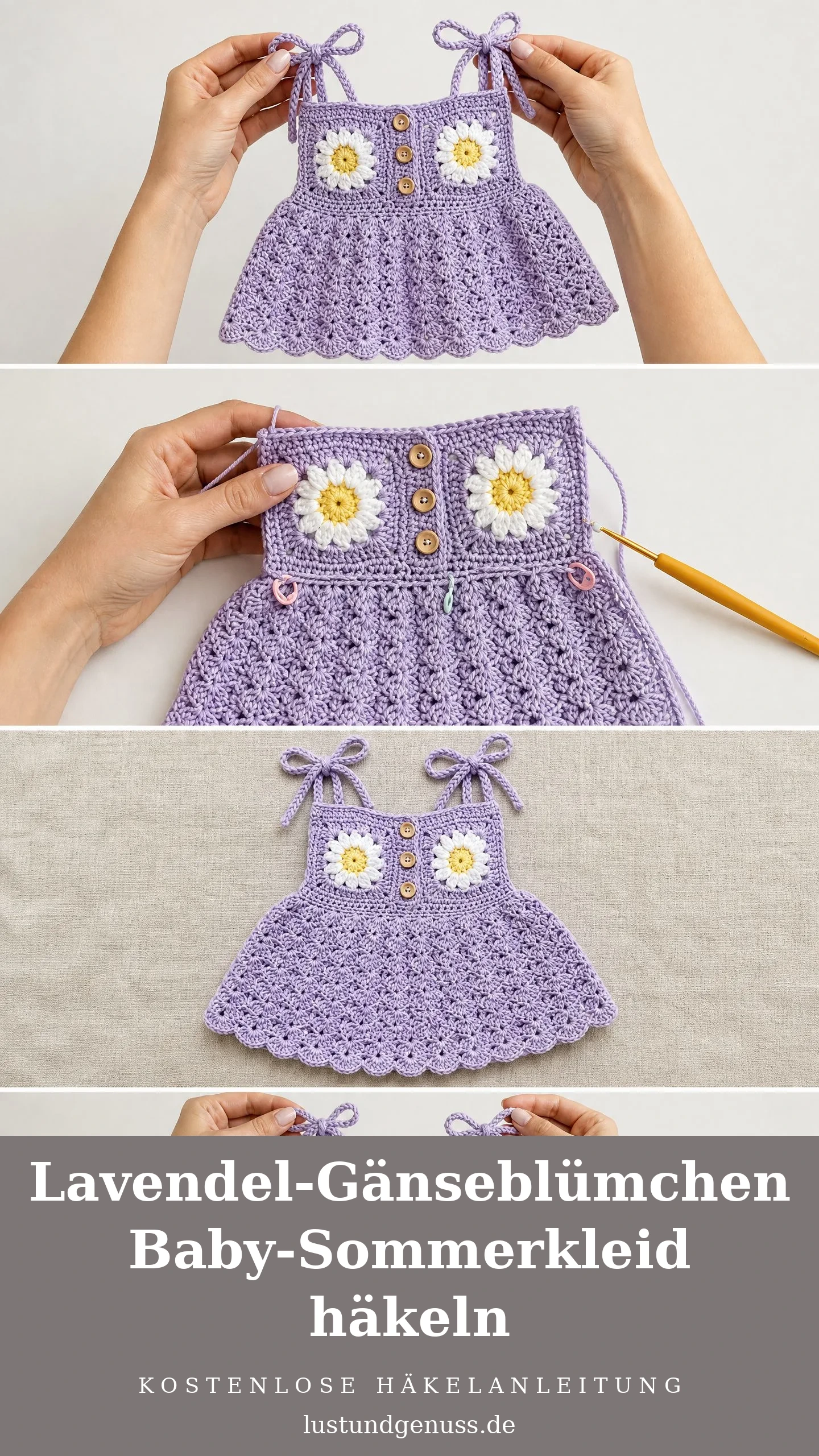 Lavendel-Gänseblümchen Baby-Sommerkleid häkeln