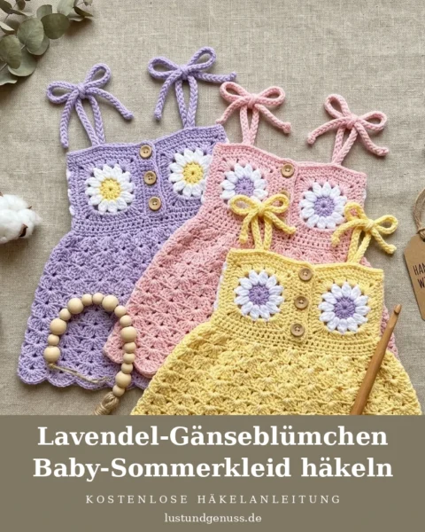 Lavendel-Gänseblümchen Baby-Sommerkleid häkeln