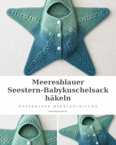 Meeresblauer Seestern-Babykuschelsack häkeln
