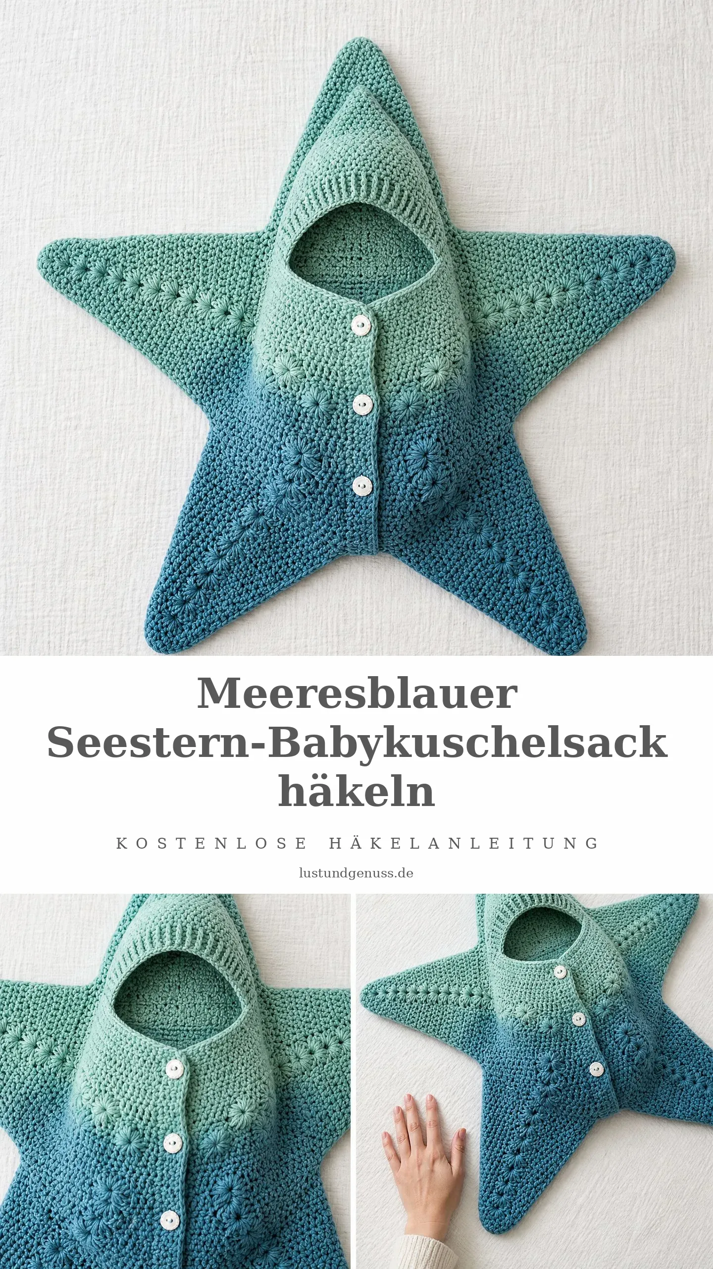 Meeresblauer Seestern-Babykuschelsack häkeln