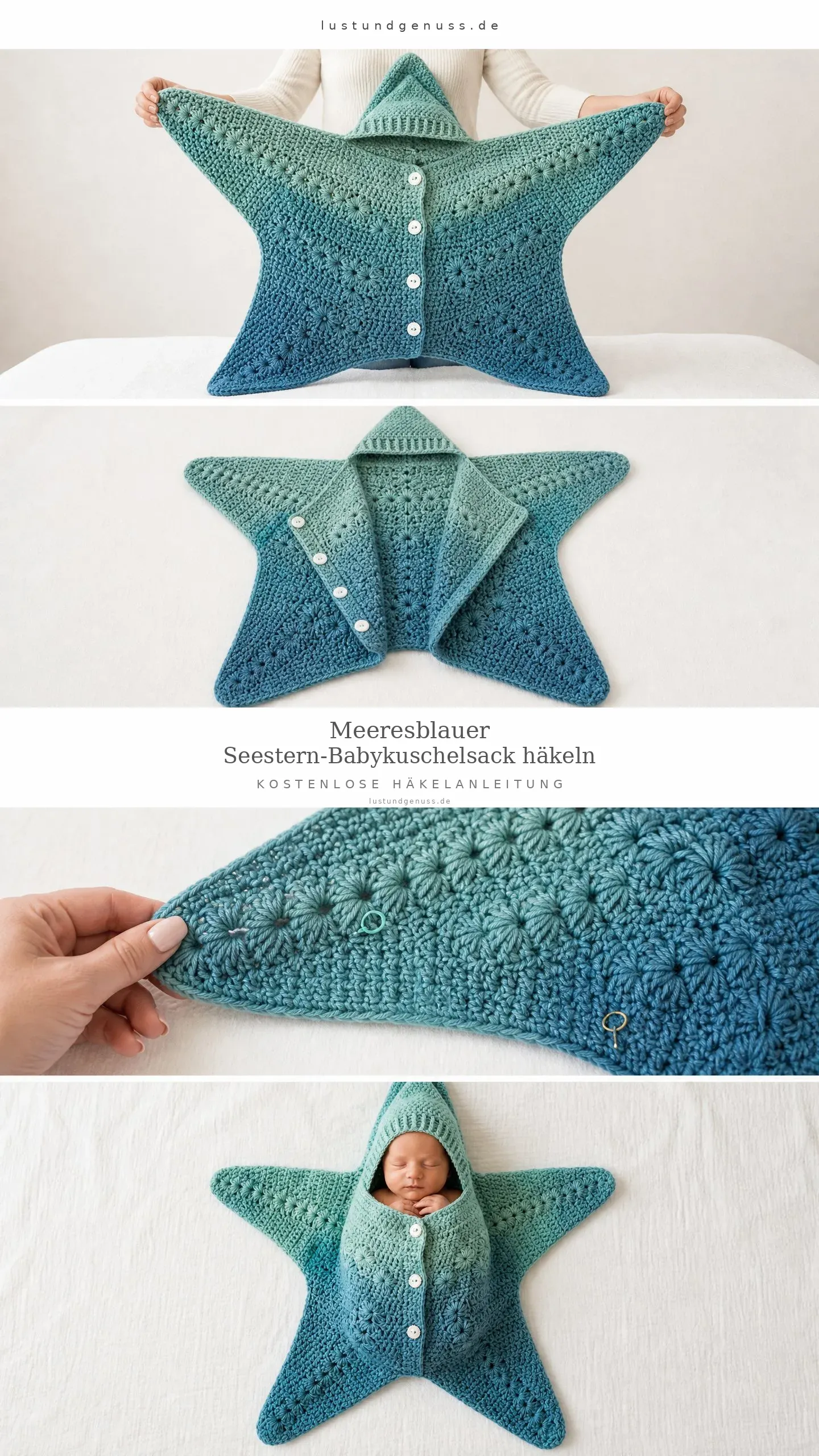 Meeresblauer Seestern-Babykuschelsack häkeln