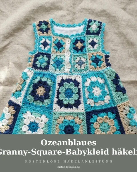 Ozeanblaues Granny-Square-Babykleid häkeln