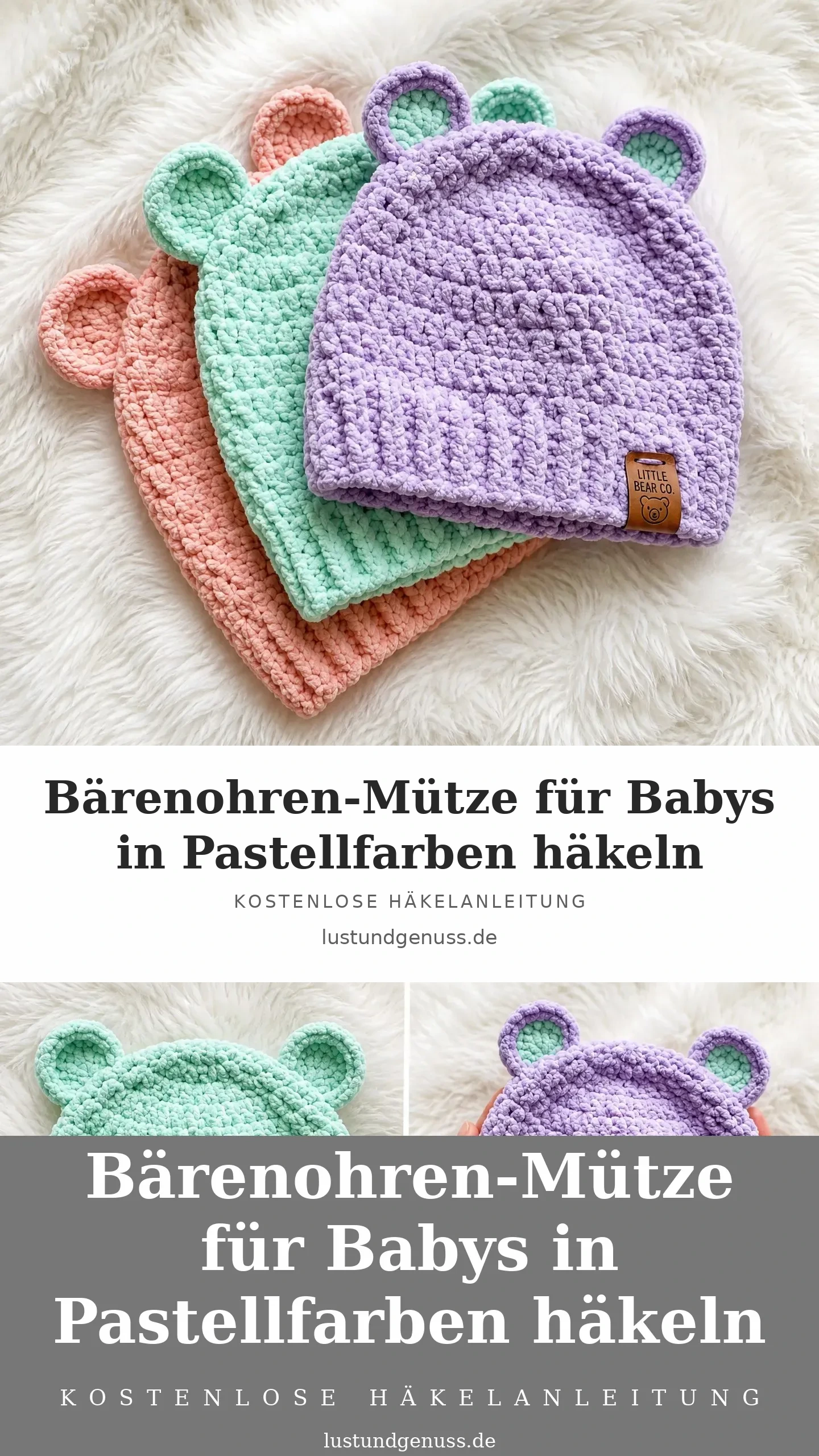 Bärenohren-Mütze für Babys in Pastellfarben häkeln