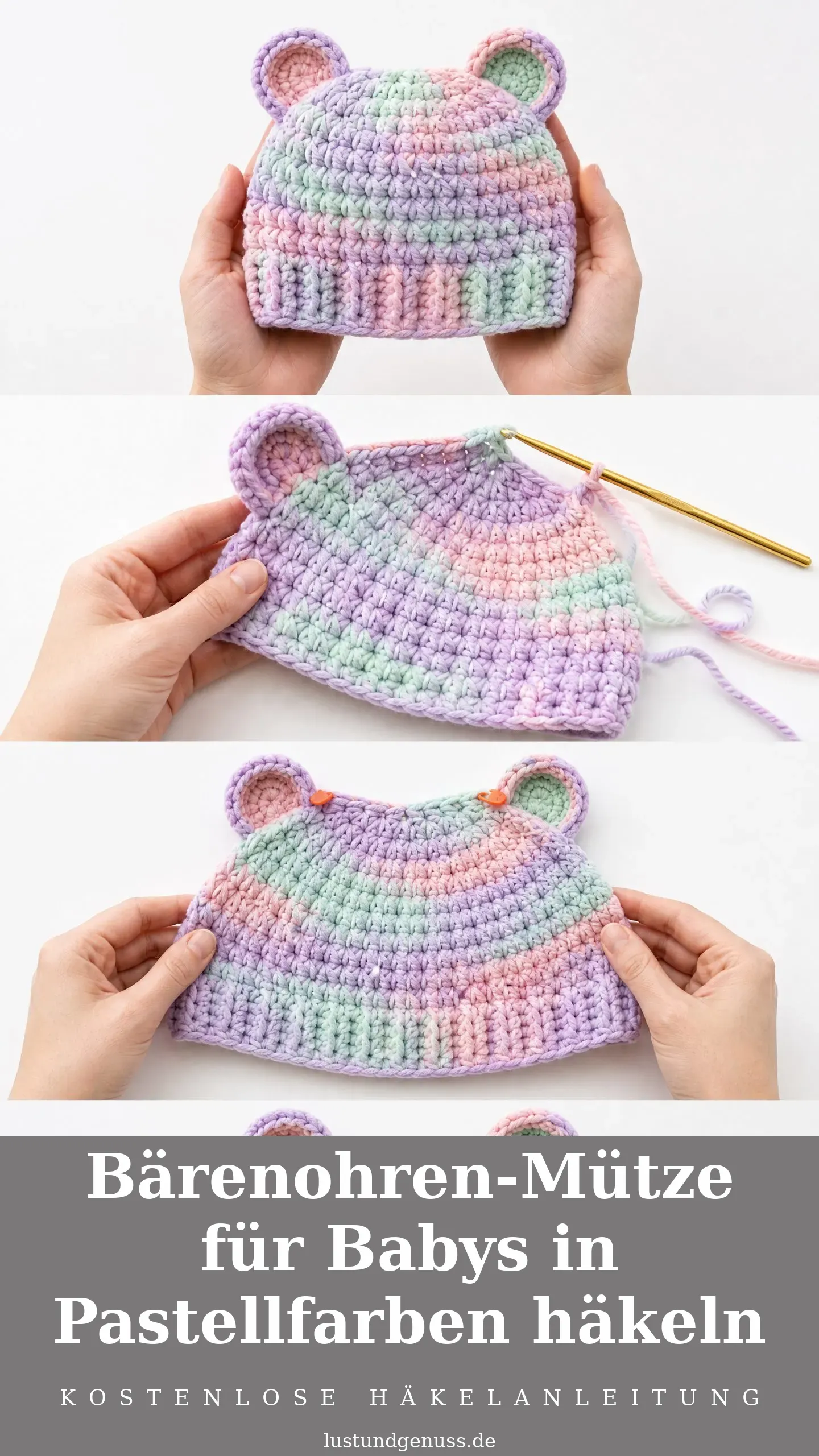 Bärenohren-Mütze für Babys in Pastellfarben häkeln