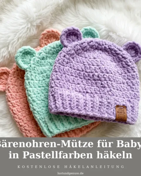 Bärenohren-Mütze für Babys in Pastellfarben häkeln