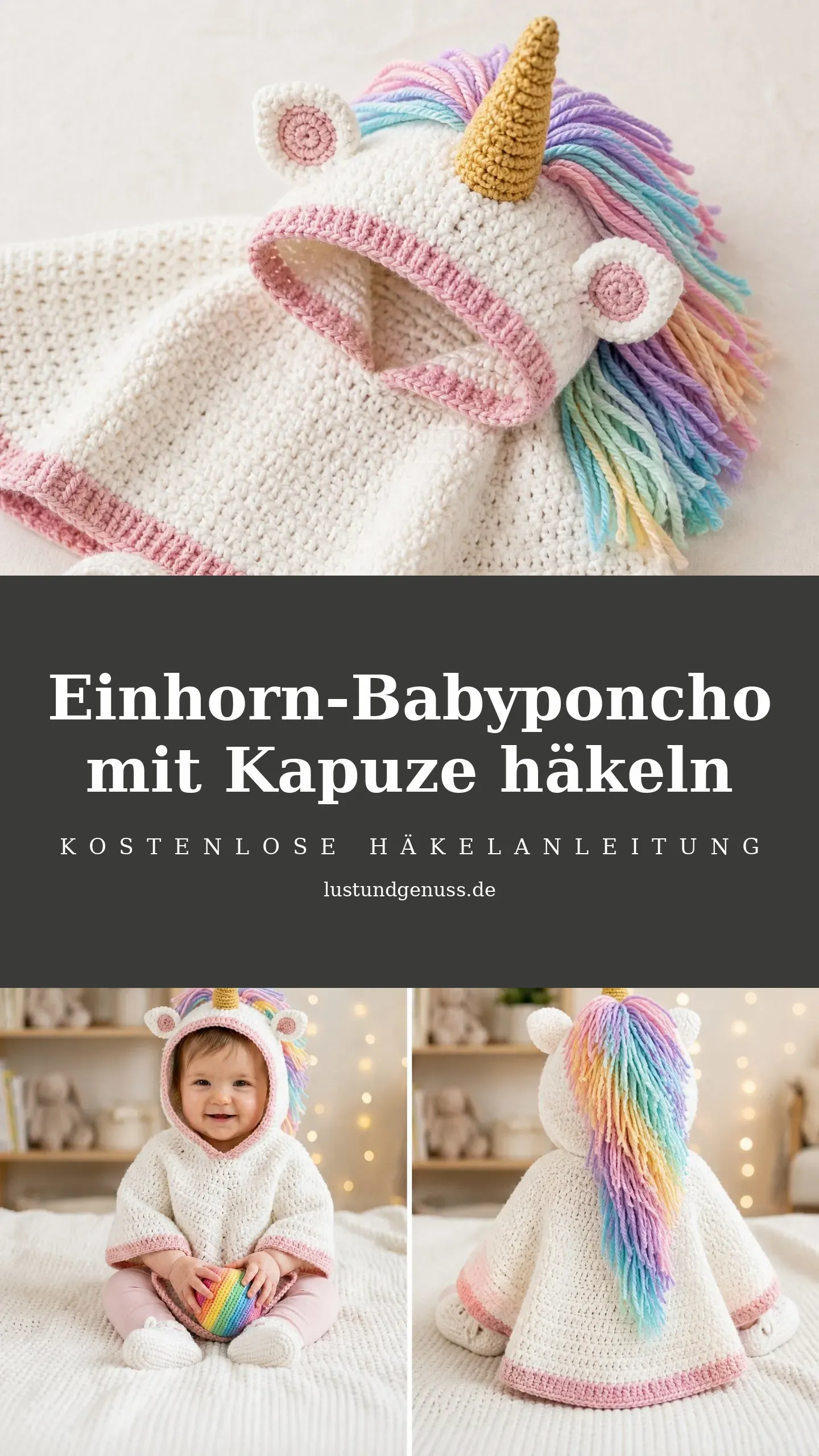 Einhorn-Babyponcho mit Kapuze häkeln