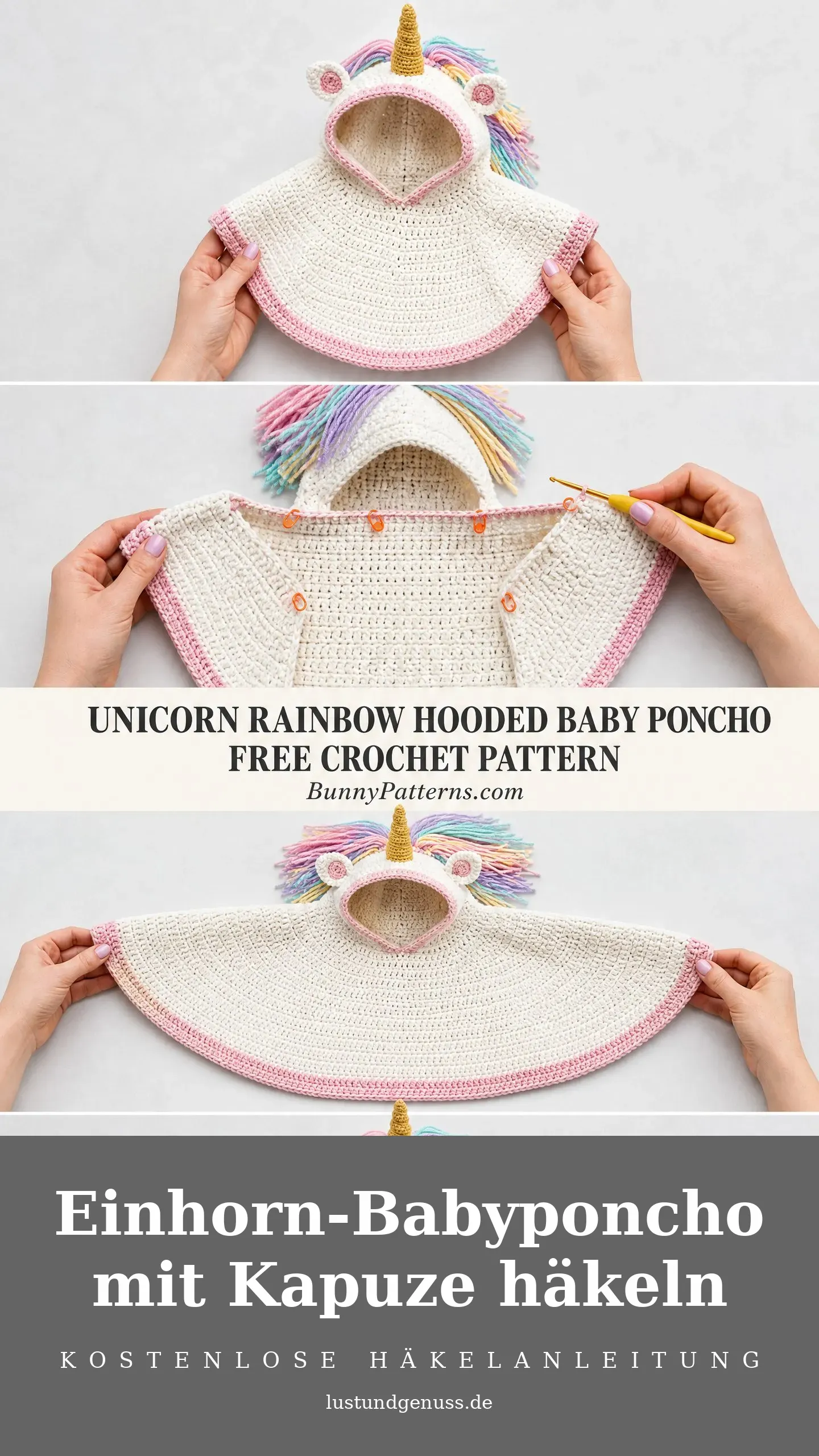 Einhorn-Babyponcho mit Kapuze häkeln