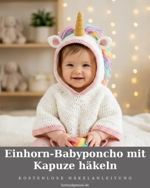 Einhorn-Babyponcho mit Kapuze häkeln