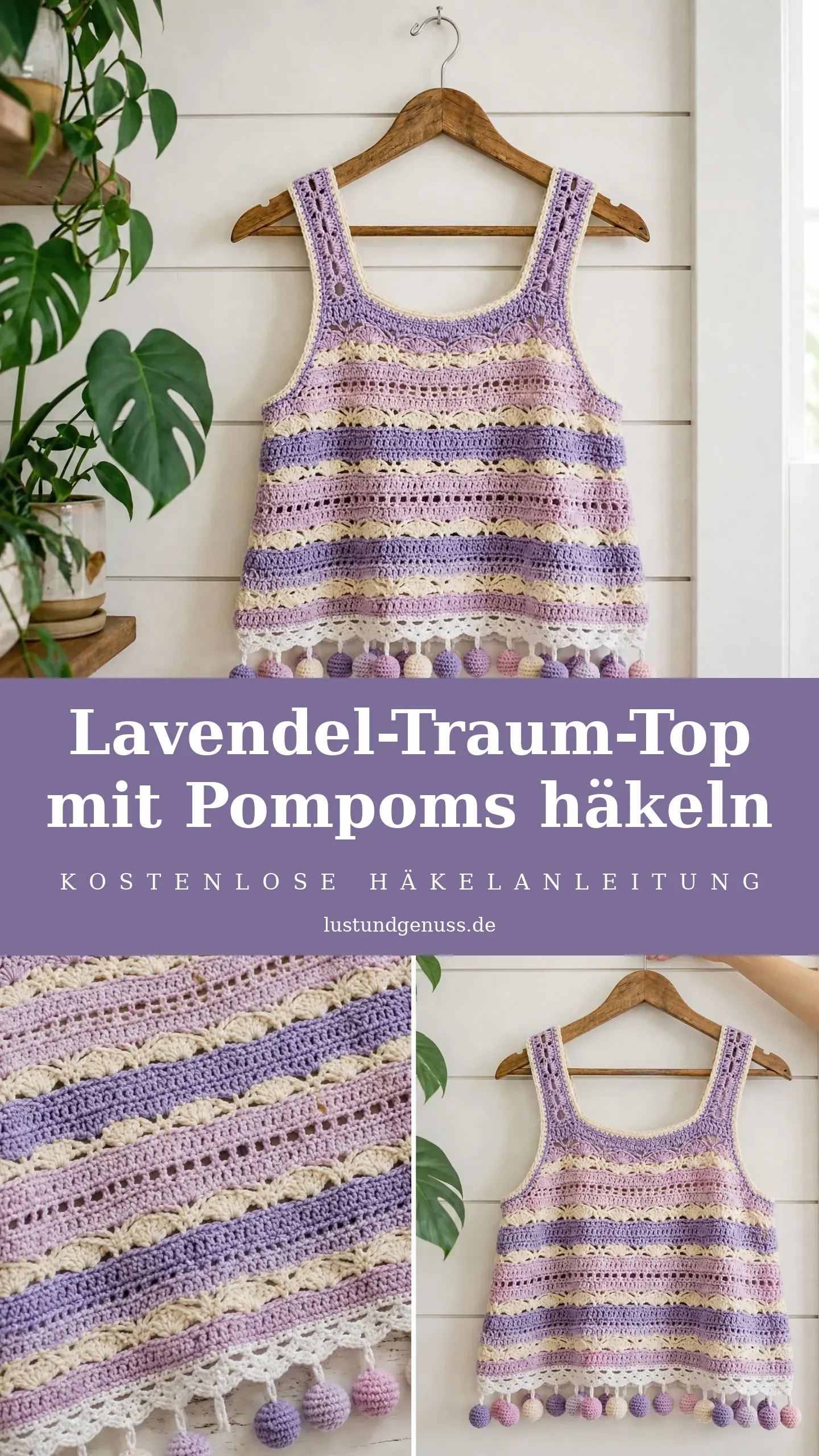 Lavendel-Traum-Top mit Pompoms häkeln