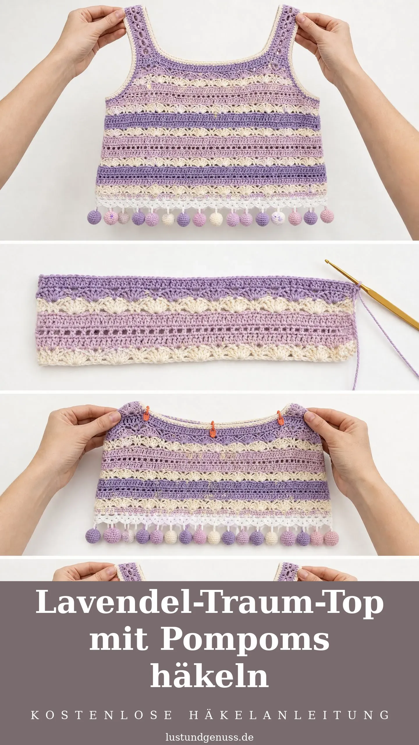 Lavendel-Traum-Top mit Pompoms häkeln