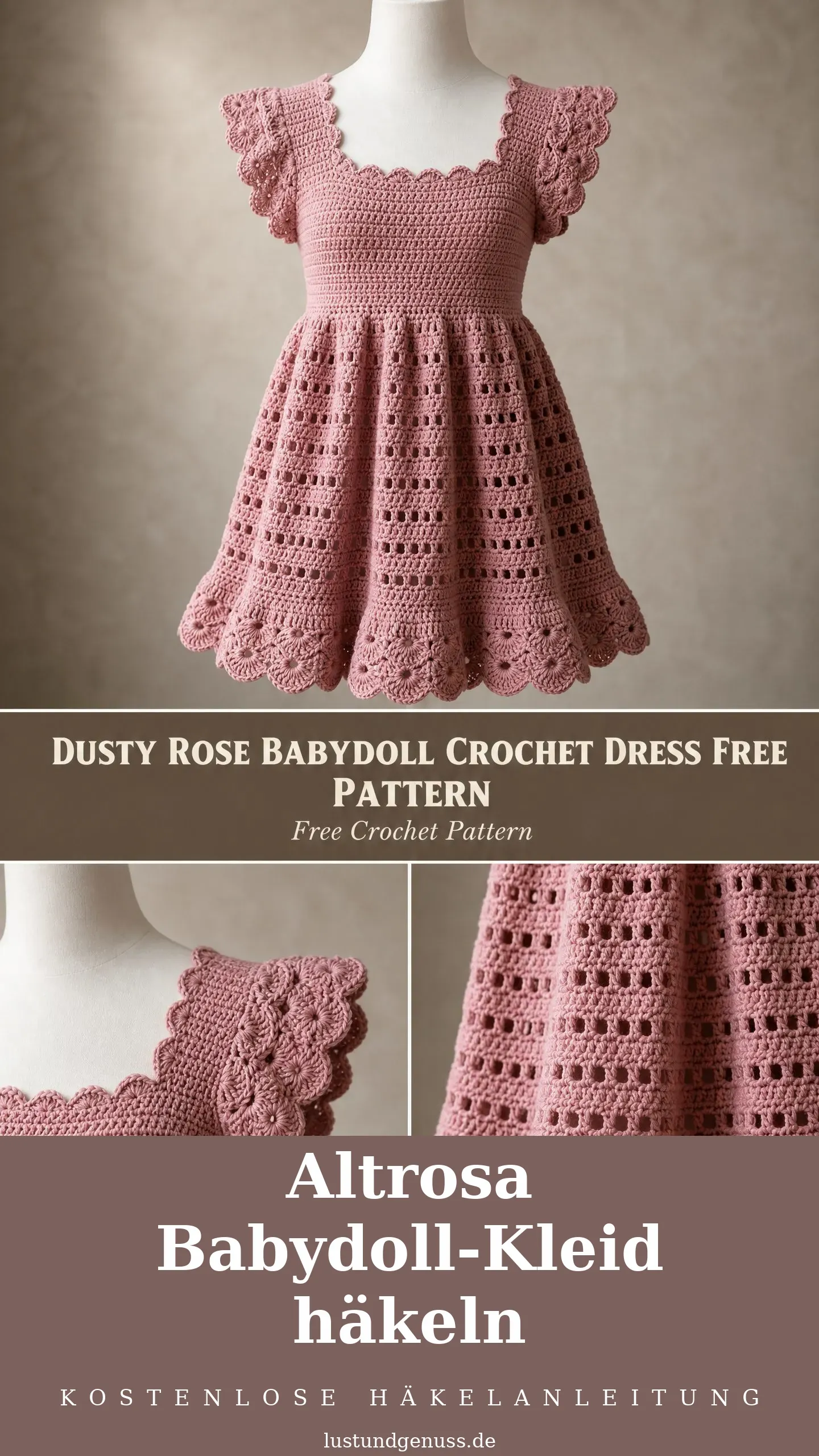 Altrosa Babydoll-Kleid häkeln