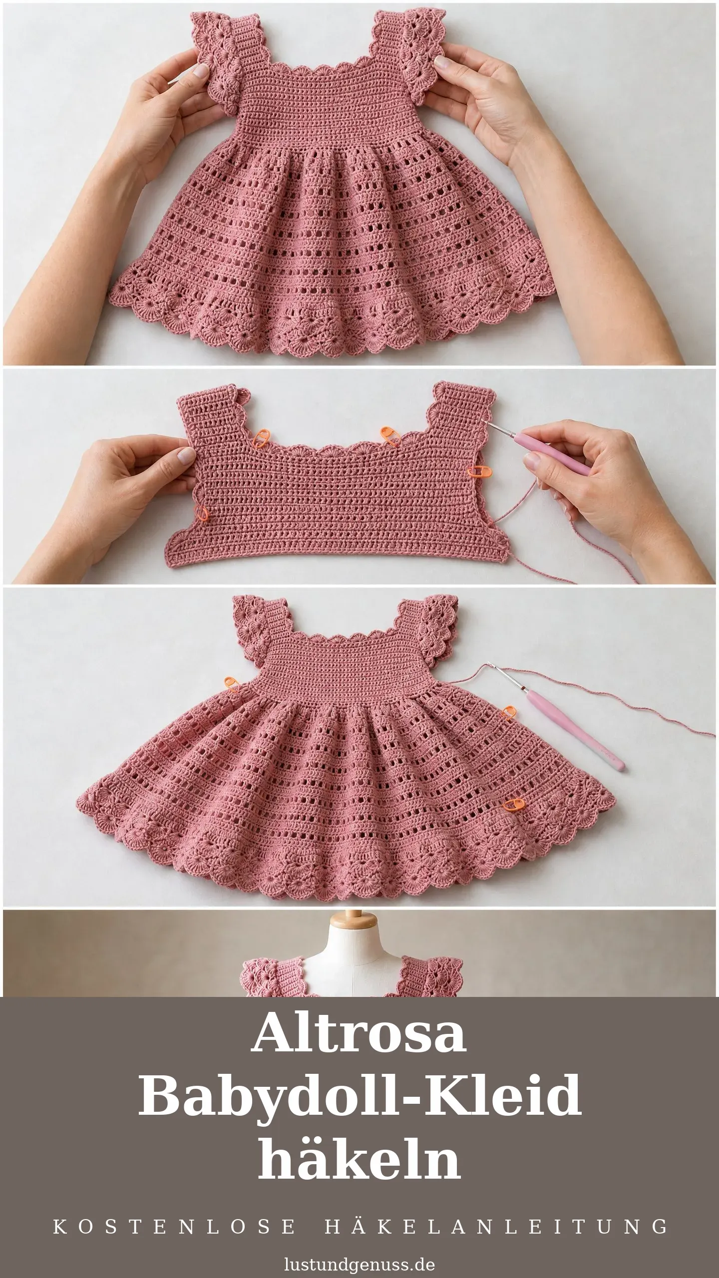Altrosa Babydoll-Kleid häkeln