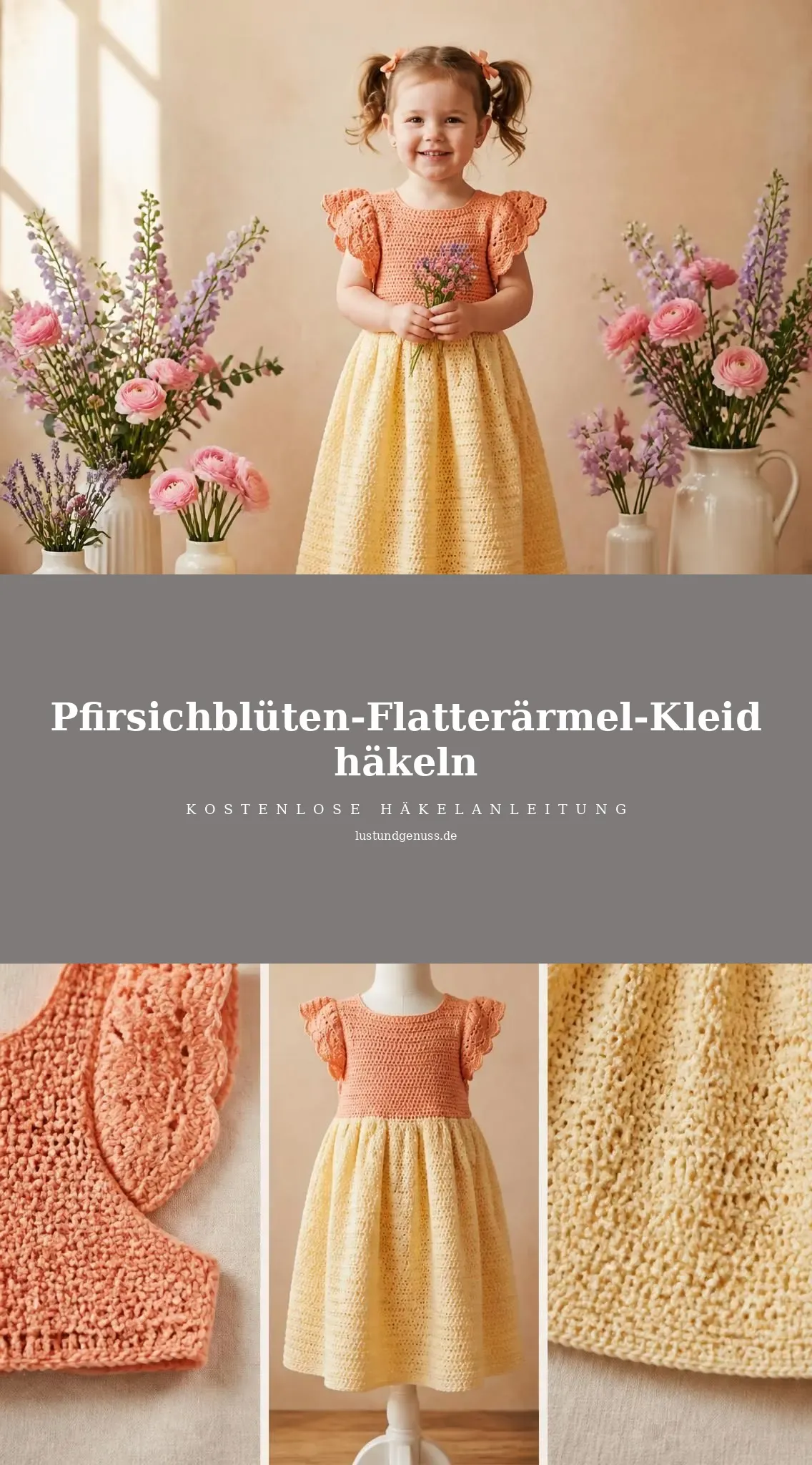 Pfirsichblüten-Flatterärmel-Kleid häkeln