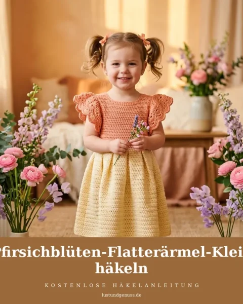 Pfirsichblüten-Flatterärmel-Kleid häkeln