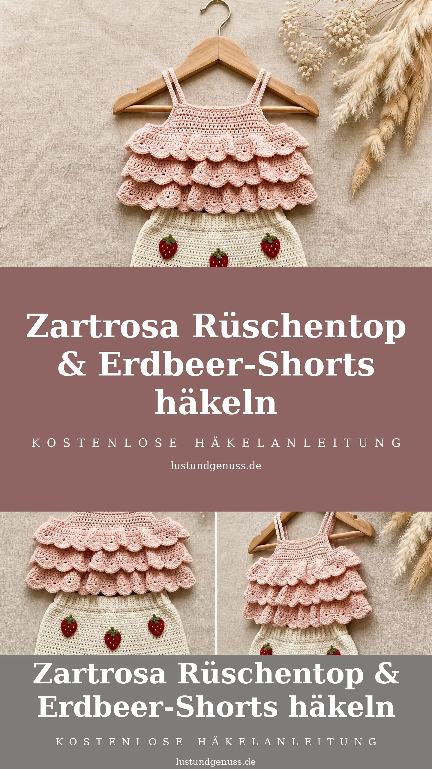 Zartrosa Rüschentop & Erdbeer-Shorts häkeln