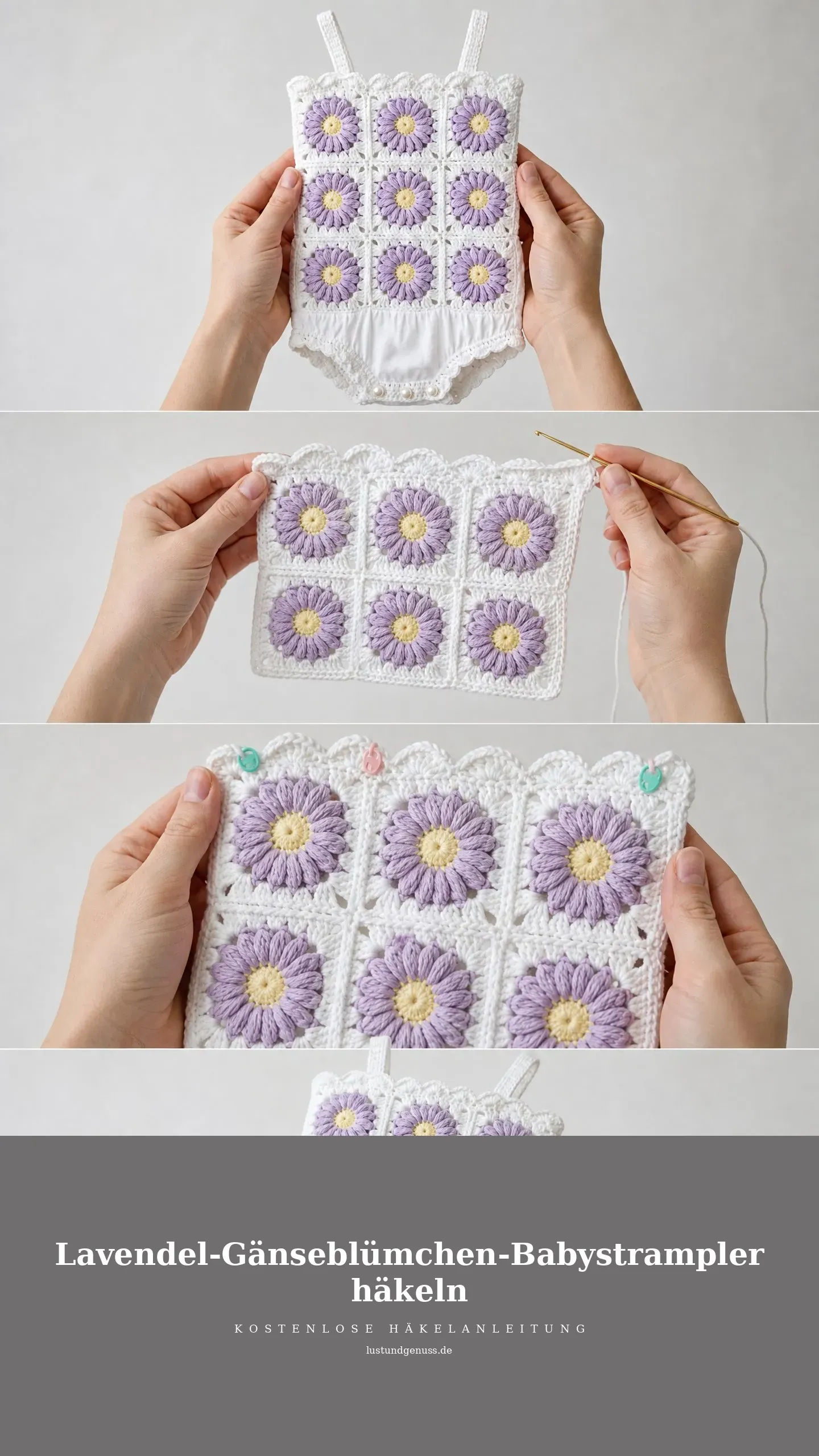 Lavendel-Gänseblümchen-Babystrampler häkeln