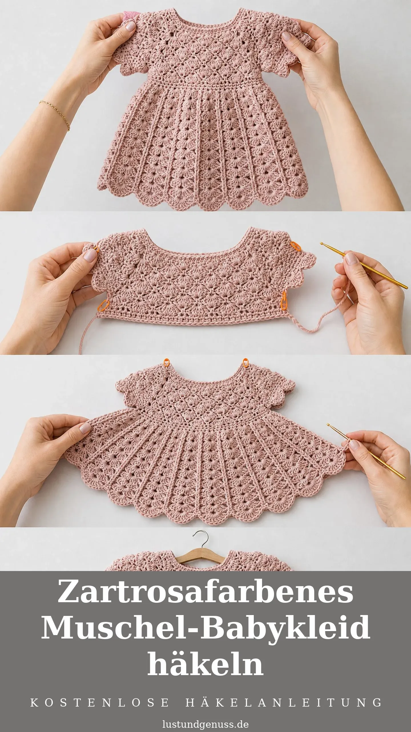 Zartrosafarbenes Muschel-Babykleid häkeln