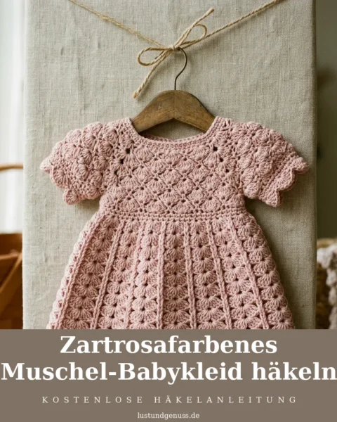 Zartrosafarbenes Muschel-Babykleid häkeln