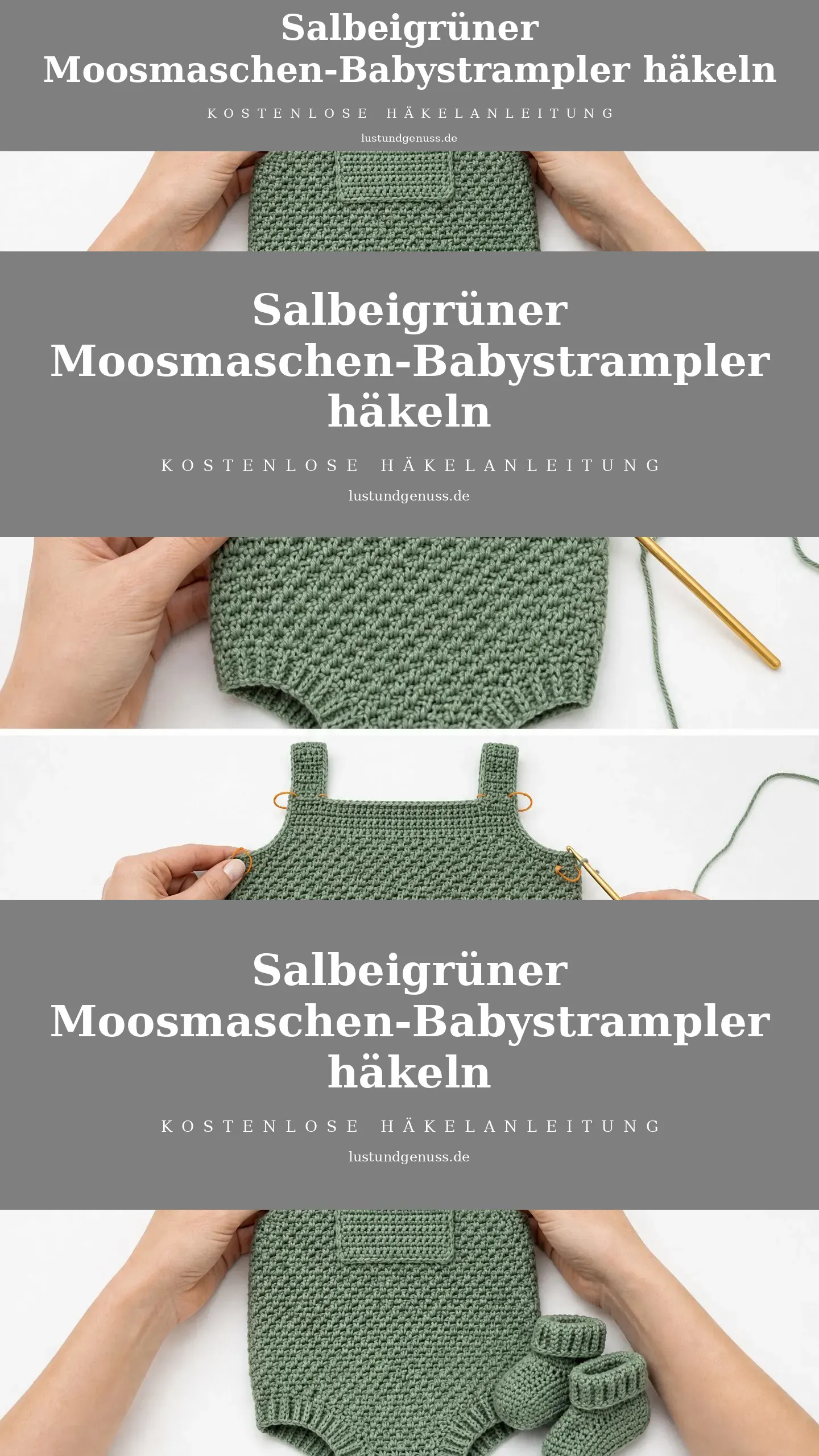 Salbeigrüner Moosmaschen-Babystrampler häkeln