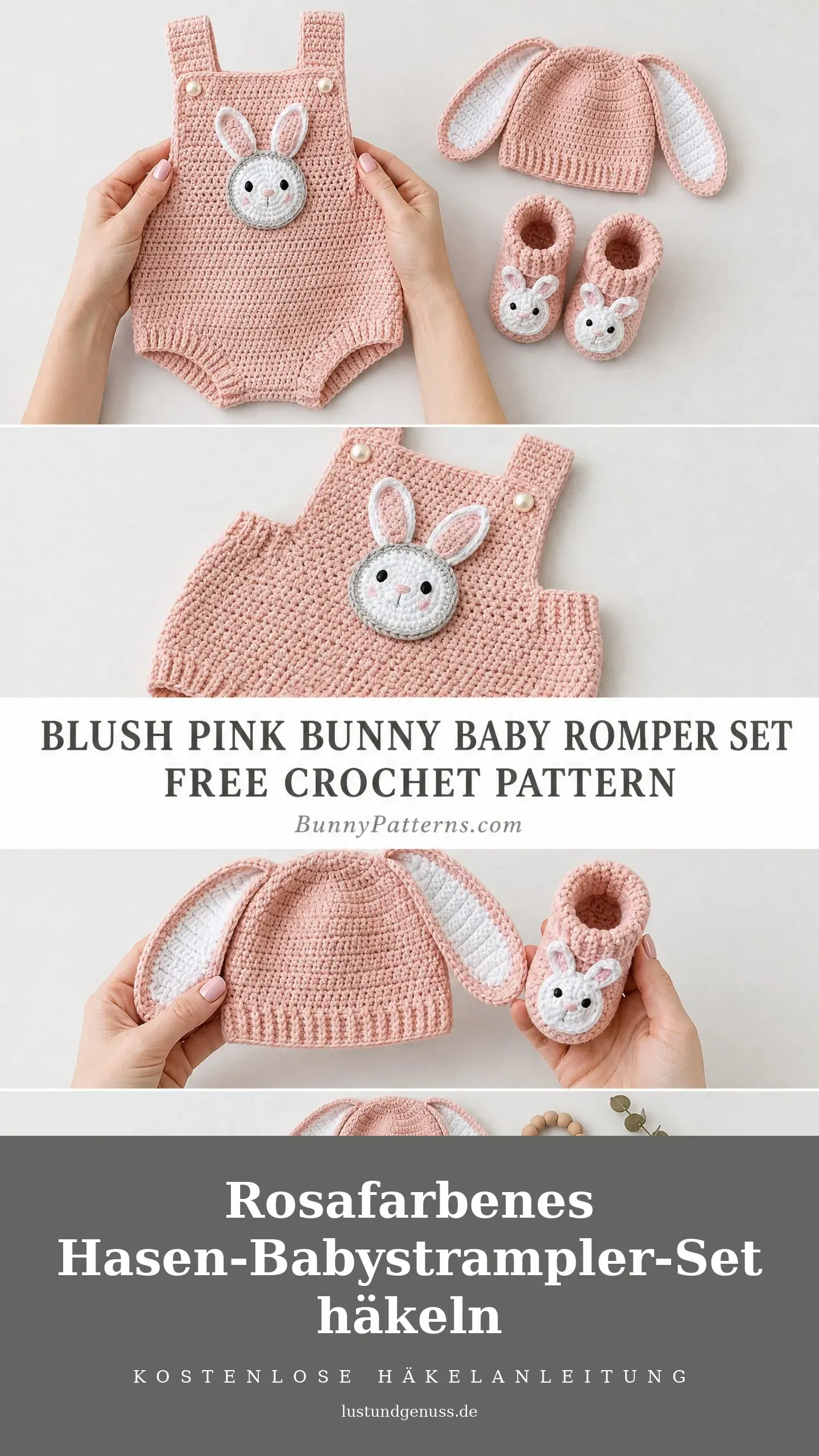 Rosafarbenes Hasen-Babystrampler-Set häkeln