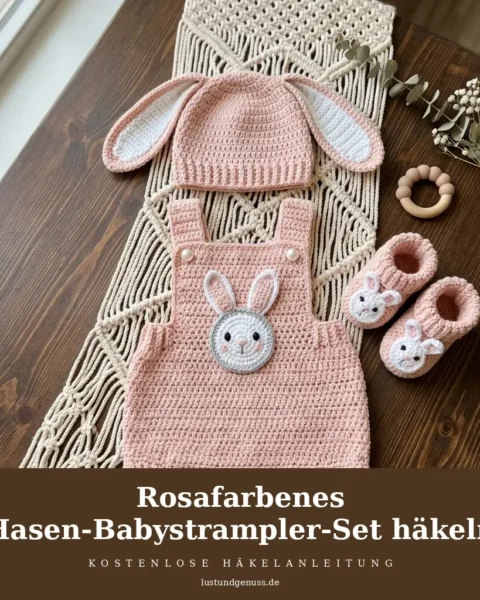 Rosafarbenes Hasen-Babystrampler-Set häkeln