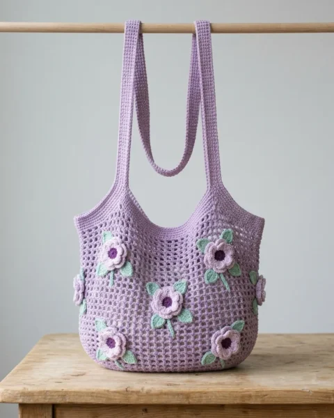Lavendelblüten-Mesh-Tote häkeln