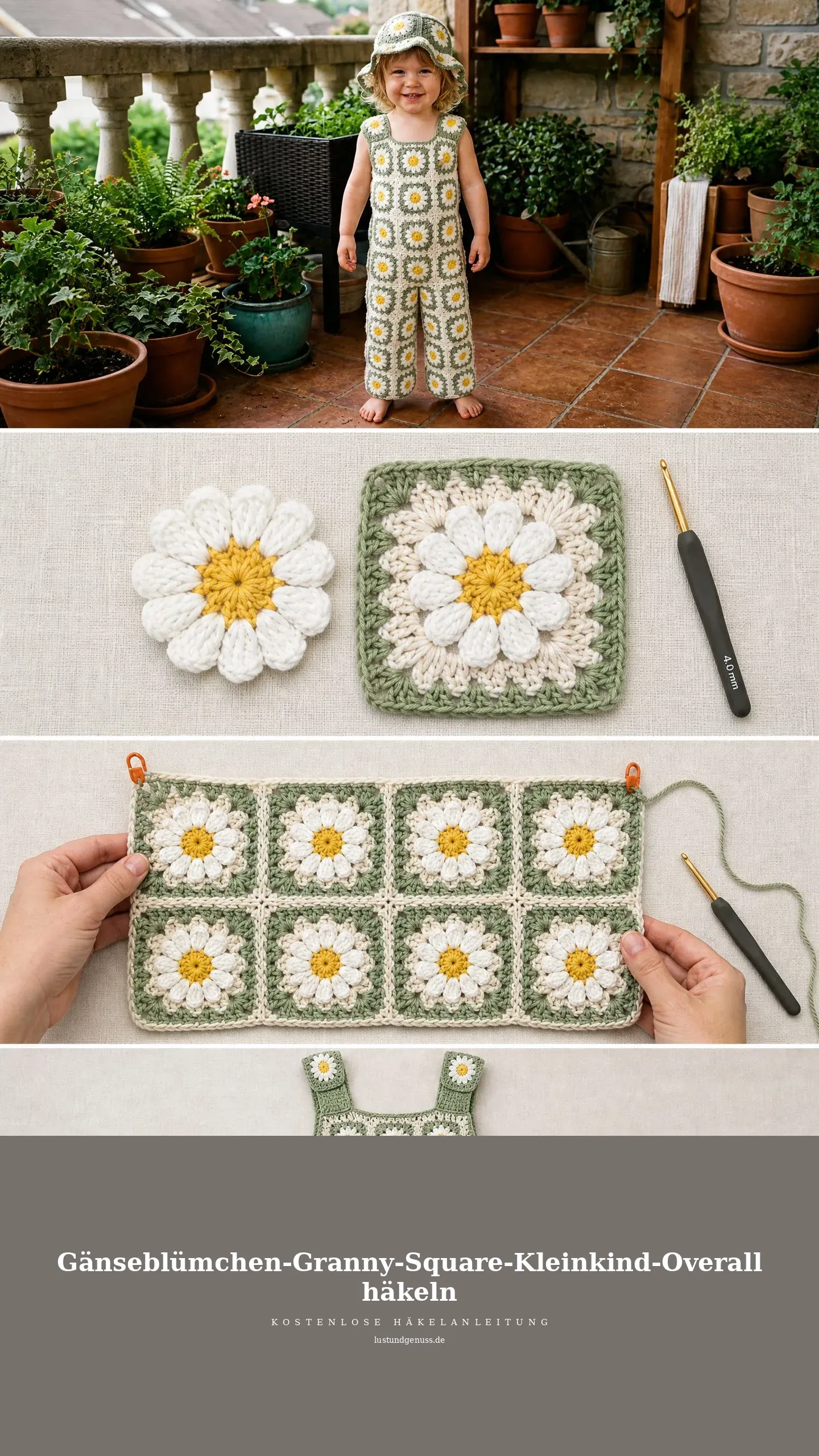 Gänseblümchen-Granny-Square-Kleinkind-Overall häkeln