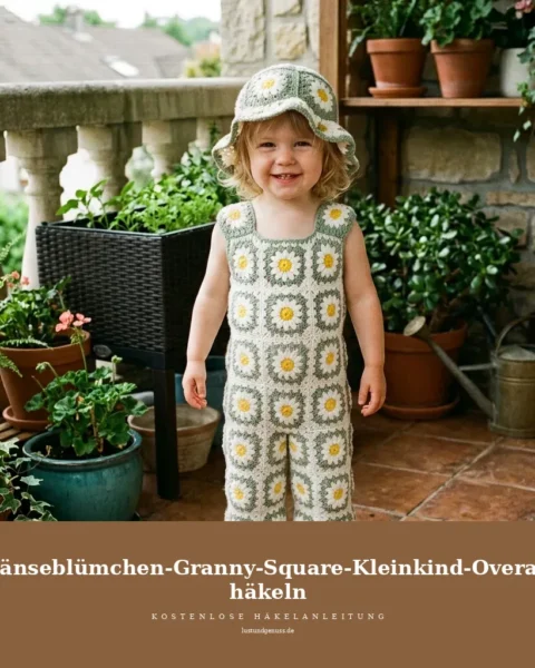 Gänseblümchen-Granny-Square-Kleinkind-Overall häkeln