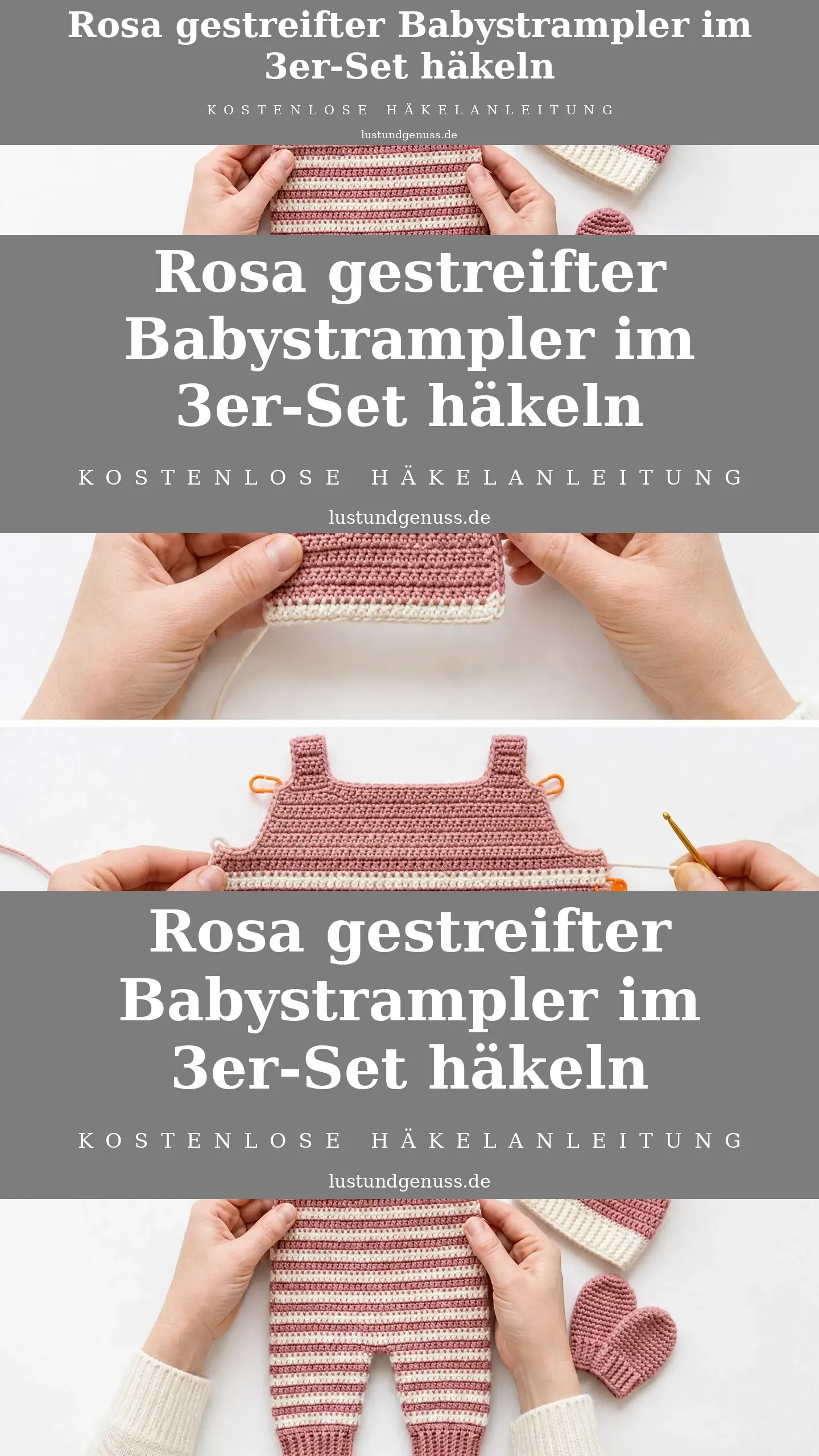 Rosa gestreifter Babystrampler im 3er-Set häkeln