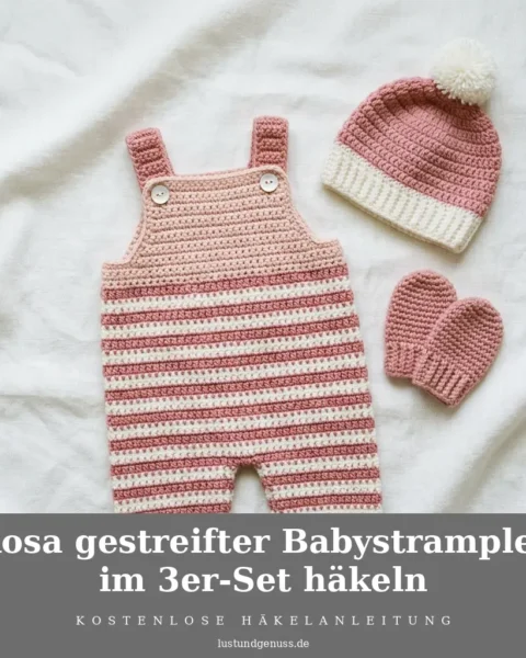 Rosa gestreifter Babystrampler im 3er-Set häkeln