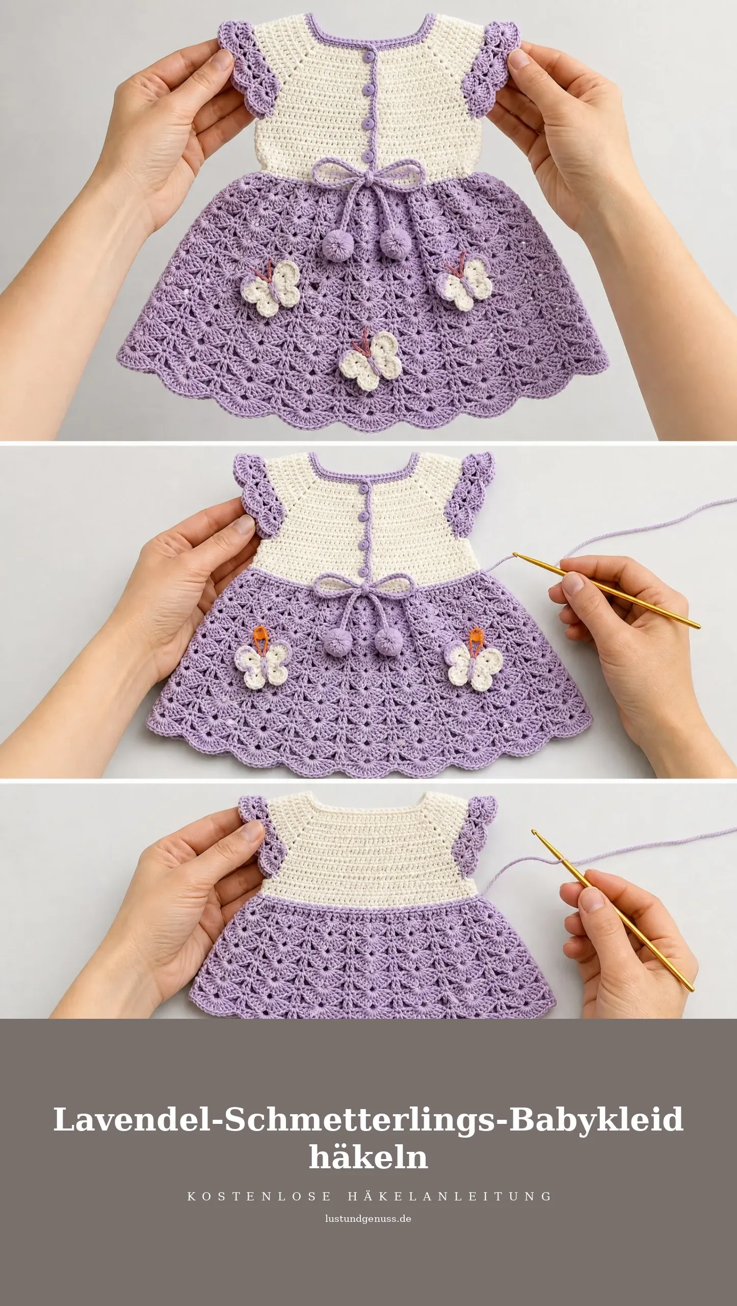 Lavendel-Schmetterlings-Babykleid häkeln