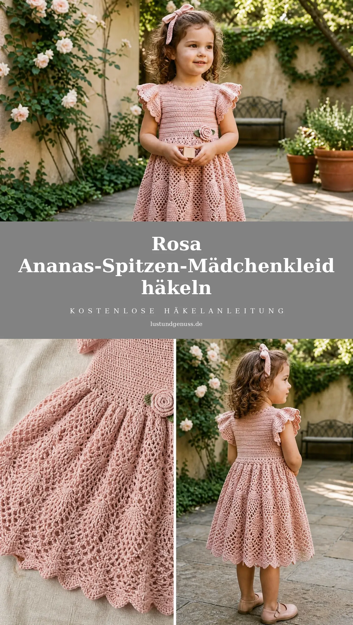 Rosa Ananas-Spitzen-Mädchenkleid häkeln