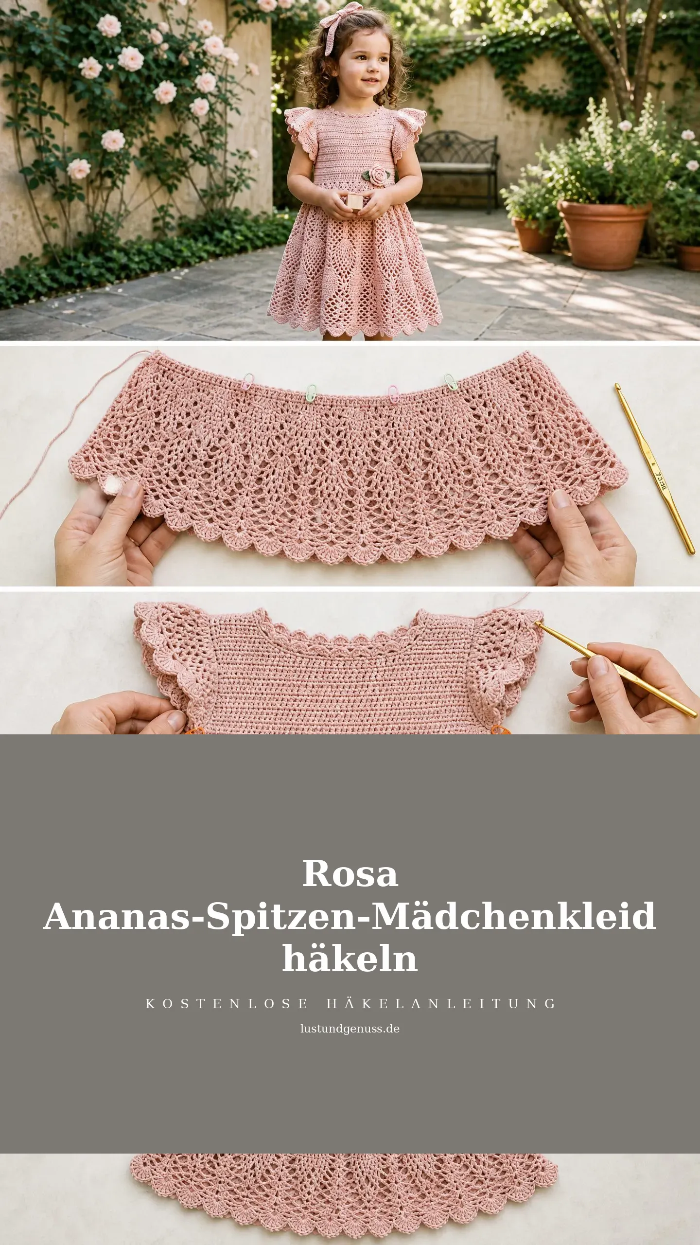 Rosa Ananas-Spitzen-Mädchenkleid häkeln