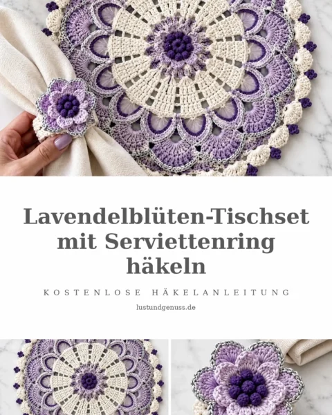 Lavendelblüten-Tischset mit Serviettenring häkeln