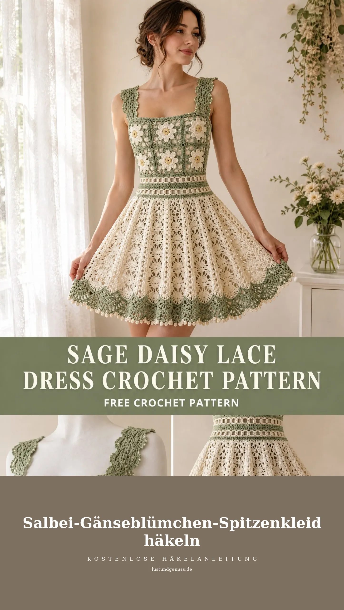 Salbei-Gänseblümchen-Spitzenkleid häkeln