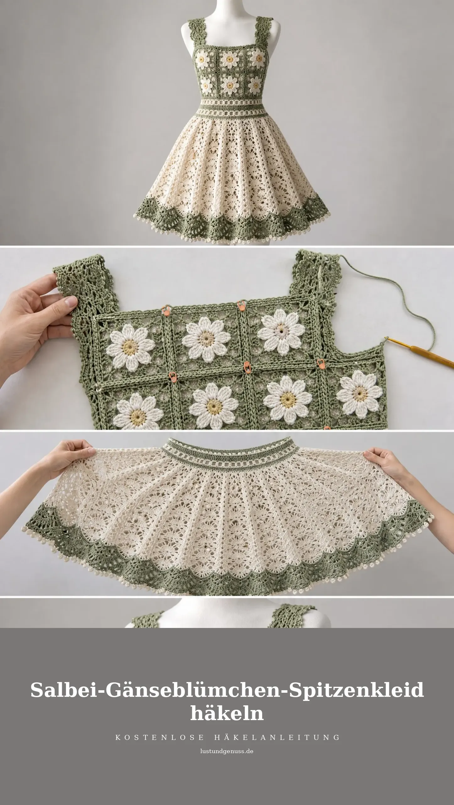 Salbei-Gänseblümchen-Spitzenkleid häkeln