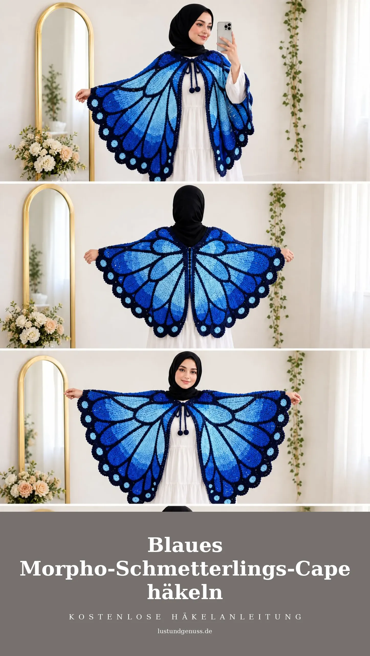 Blaues Morpho-Schmetterlings-Cape häkeln