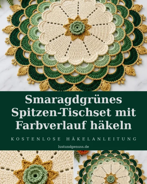 Smaragdgrünes Spitzen-Tischset mit Farbverlauf häkeln