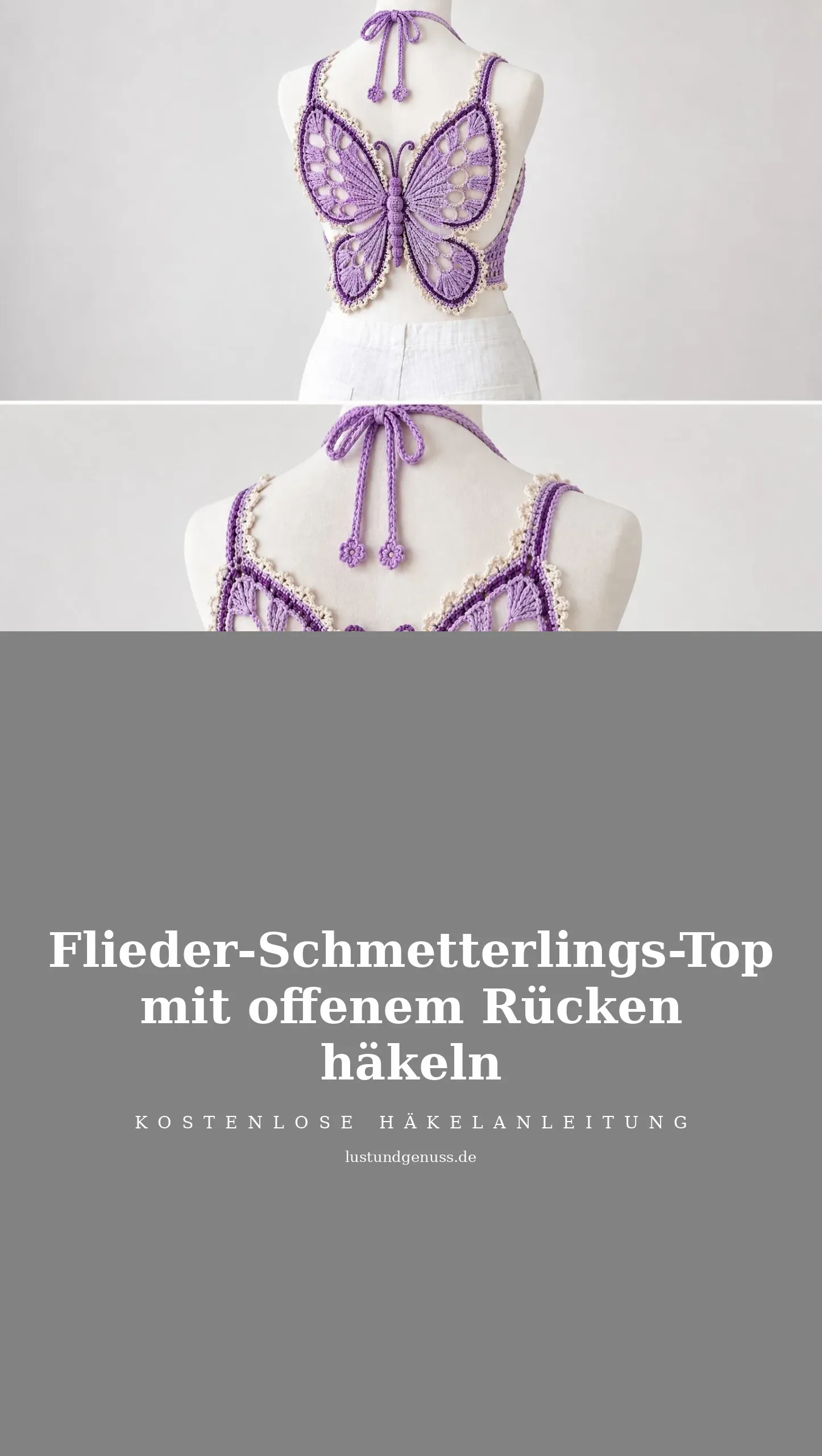 Flieder-Schmetterlings-Top mit offenem Rücken häkeln