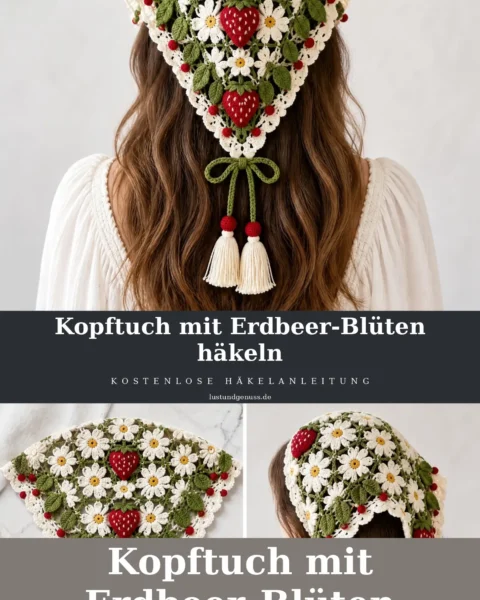Kopftuch mit Erdbeer-Blüten häkeln