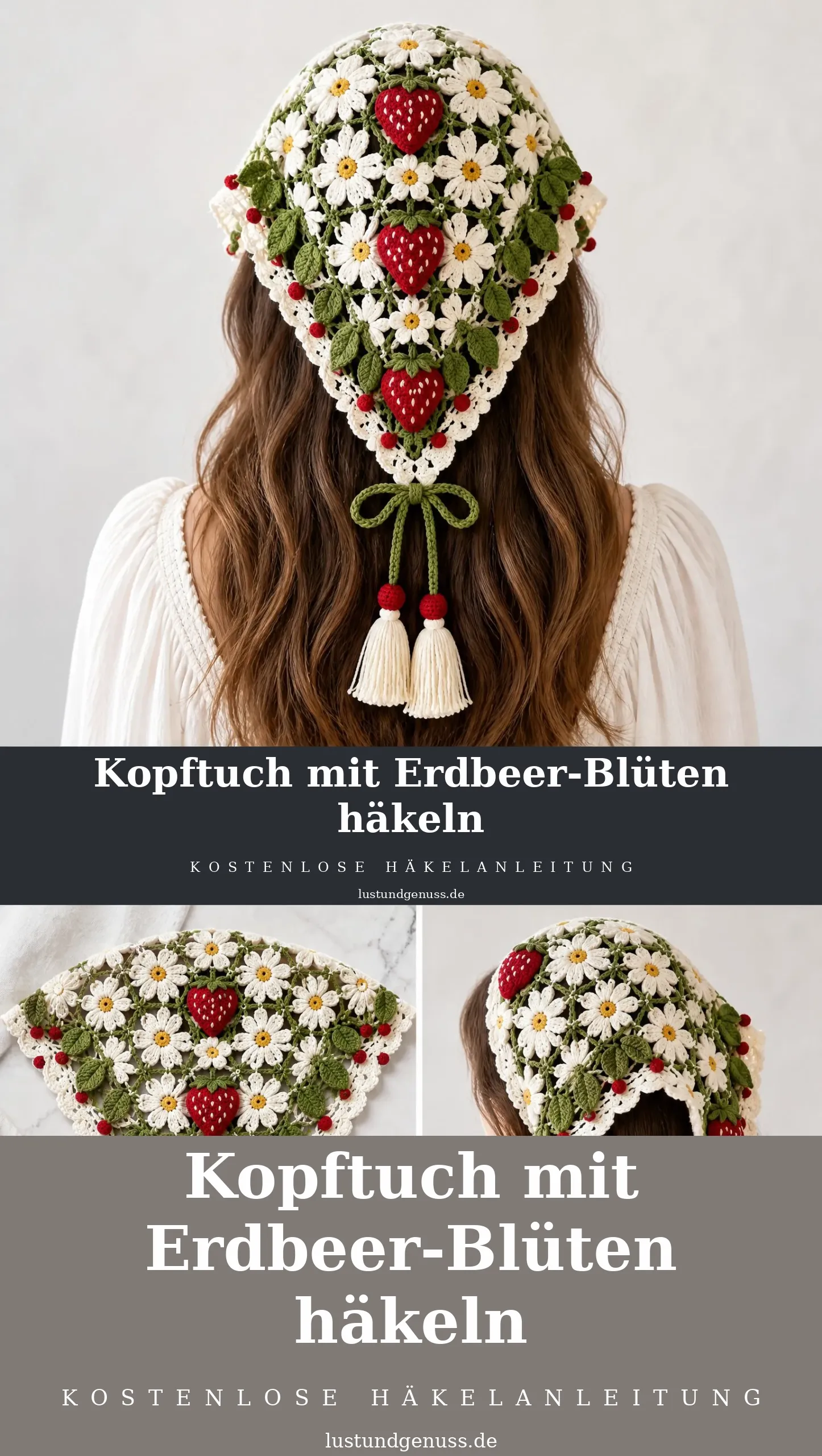 Kopftuch mit Erdbeer-Blüten häkeln