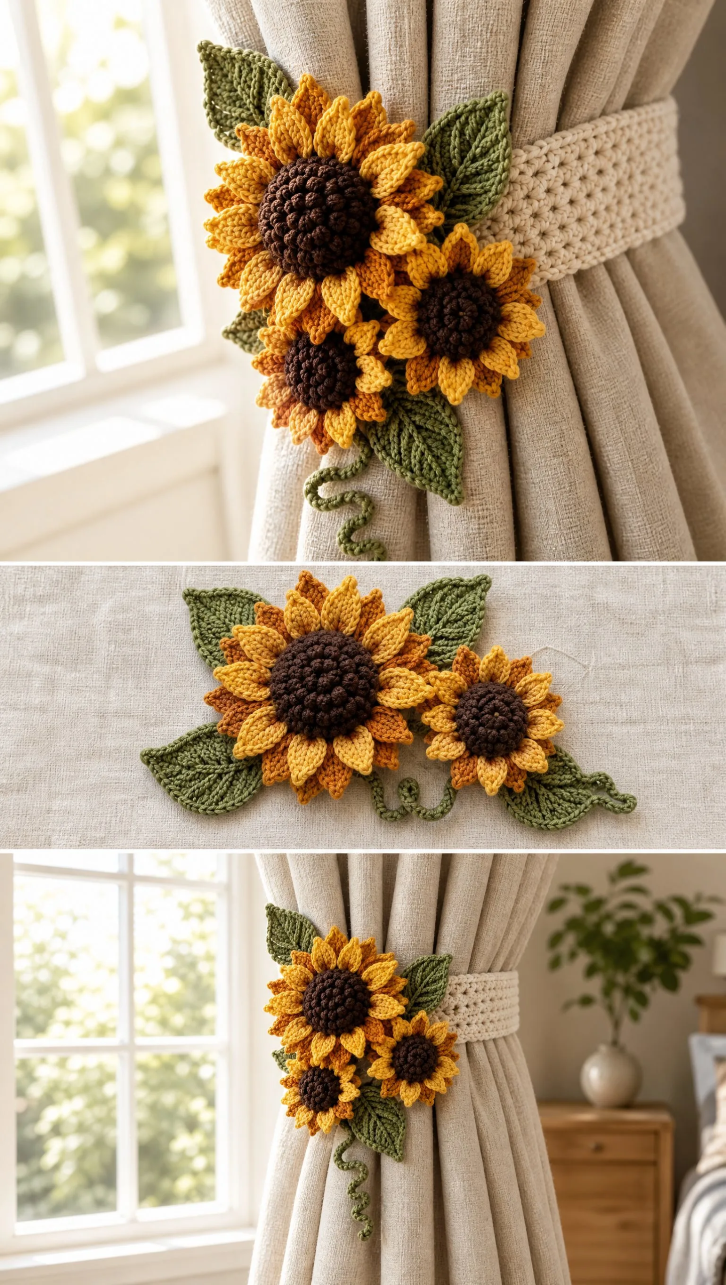 Sonnenblumen-Vorhanghalter häkeln