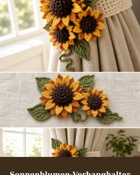 Sonnenblumen-Vorhanghalter häkeln