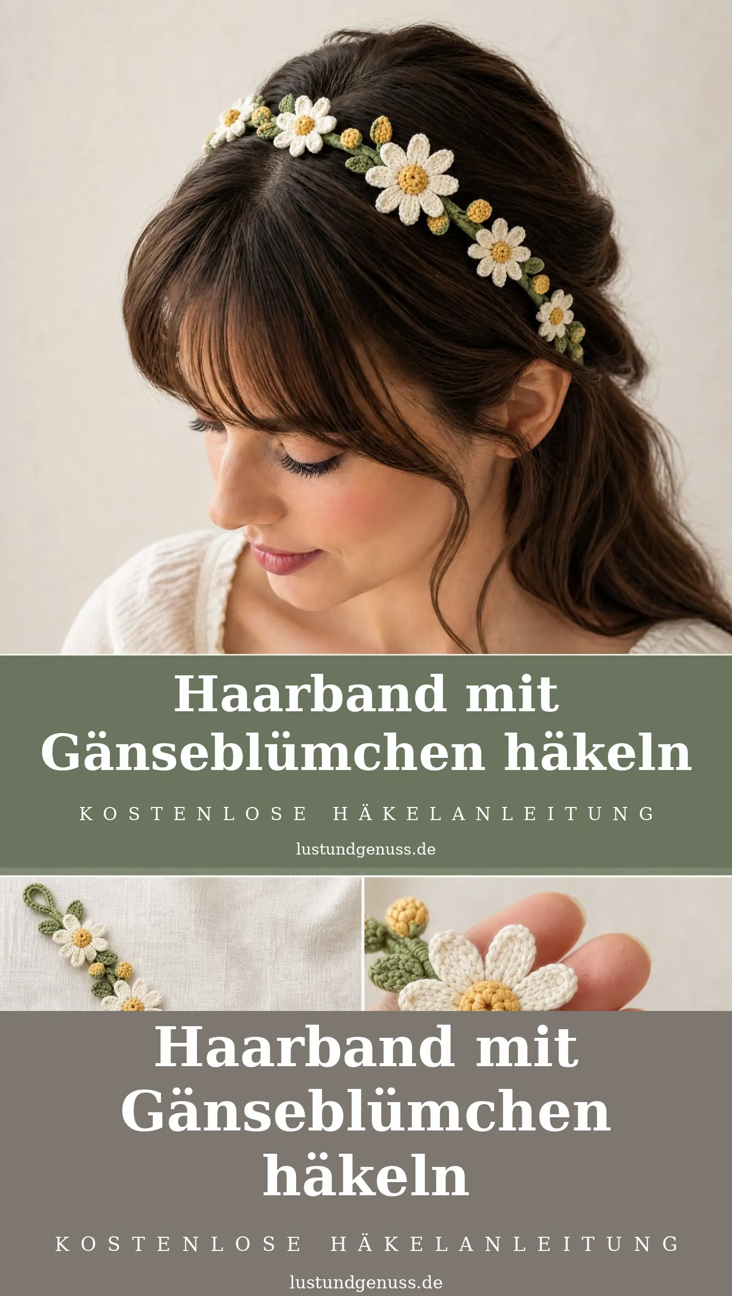 Haarband mit Gänseblümchen häkeln