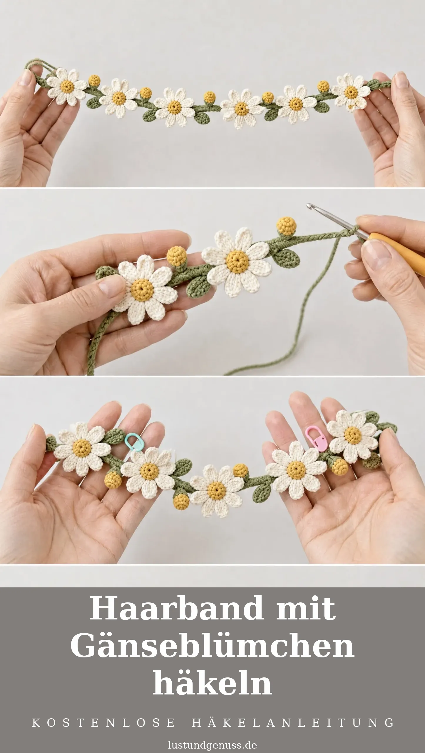 Haarband mit Gänseblümchen häkeln