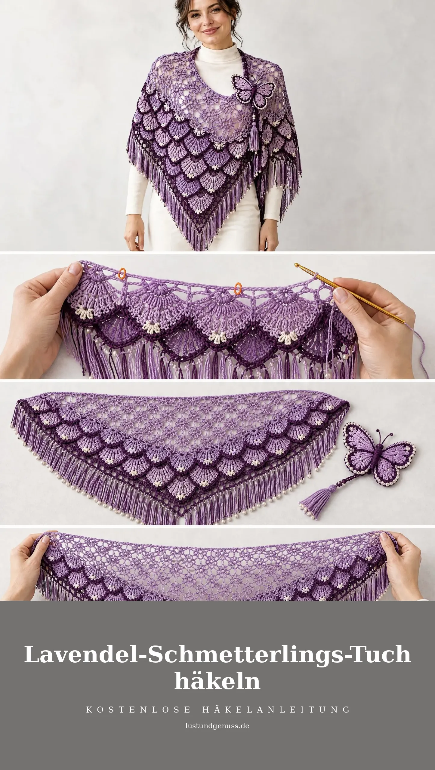 Lavendel-Schmetterlings-Tuch häkeln