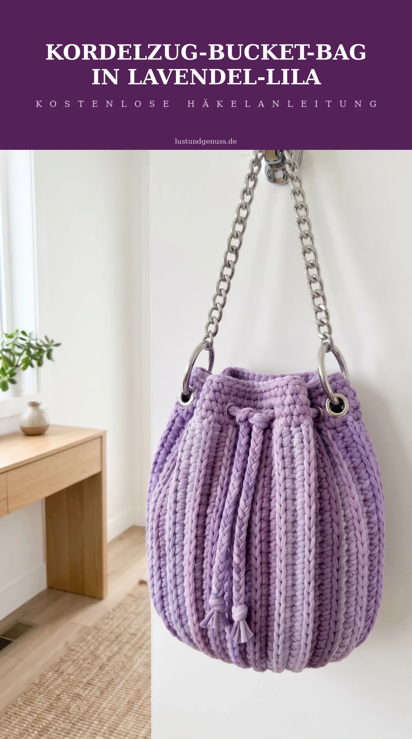Bucket-Bag in Lavendel-Lila mit Kordelzug häkeln
