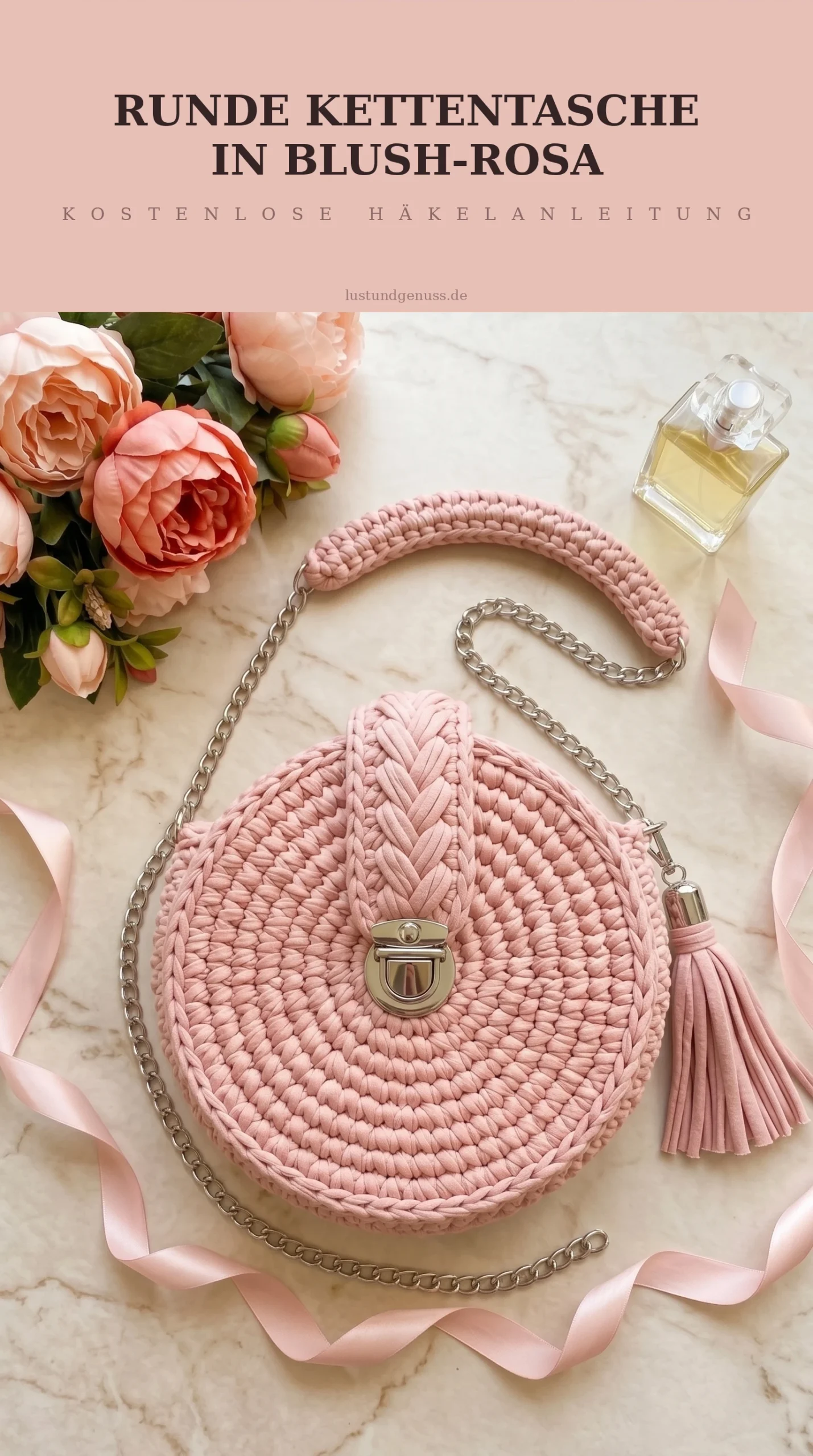 Runde Kettentasche in Blush-Rosa häkeln